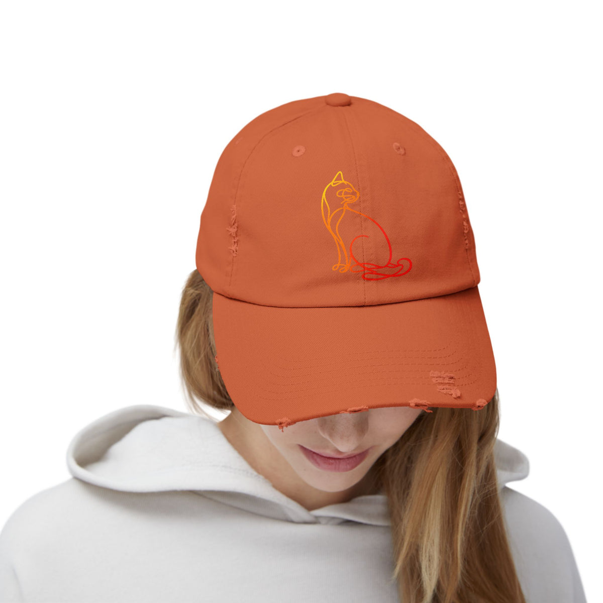 Sunrise Cat Distressed Cap