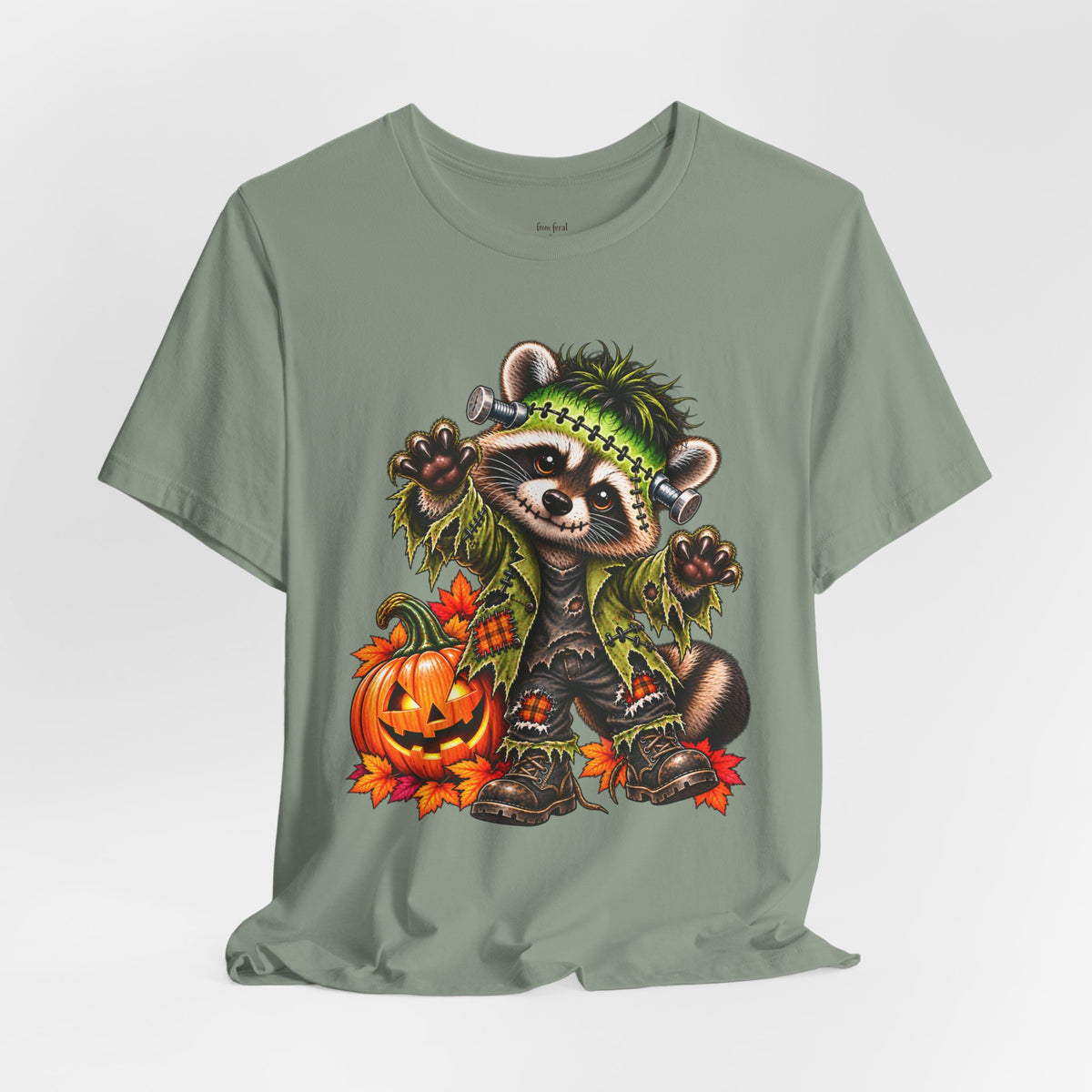 Halloween Frankenstein Raccoon and Black Cat T-Shirt