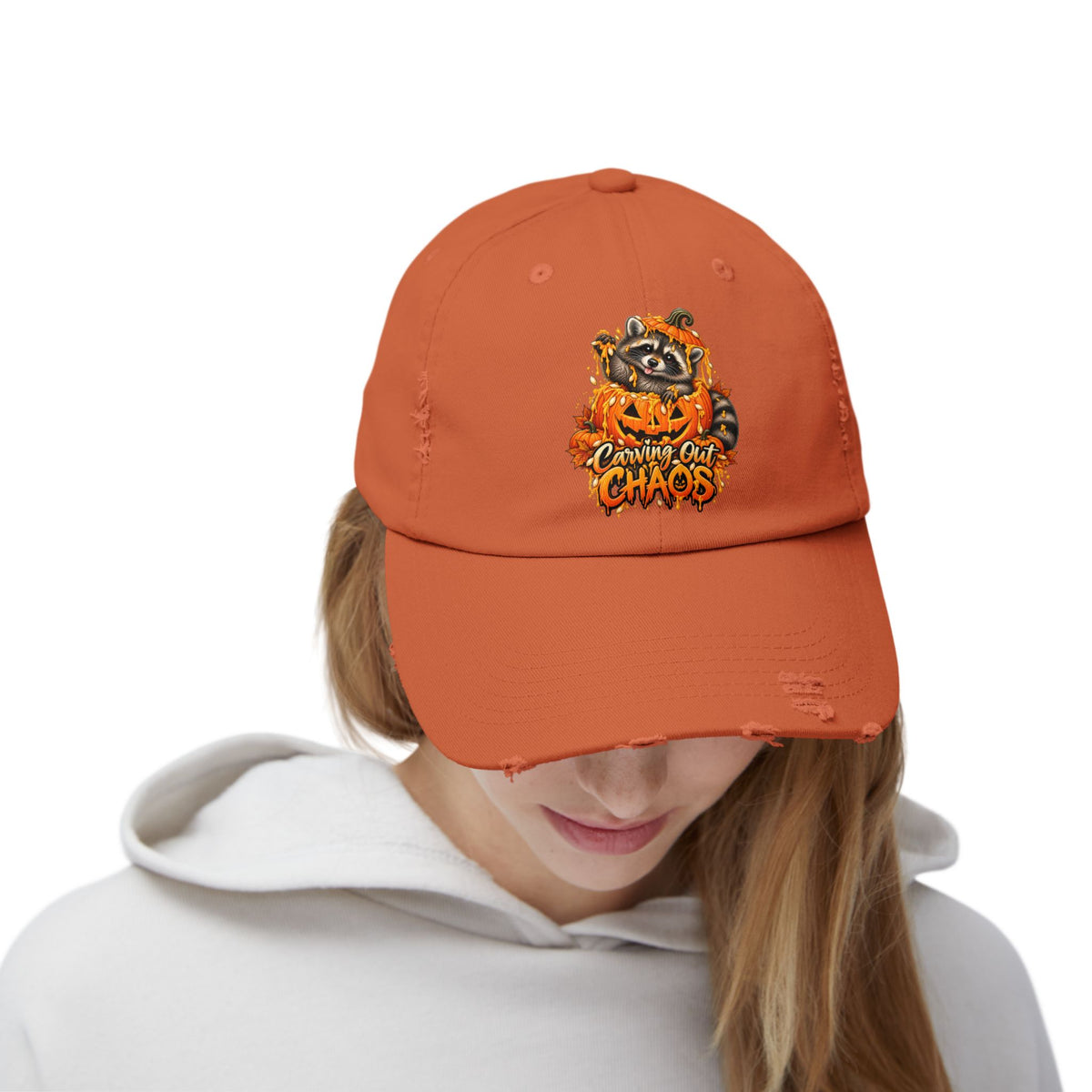 Carving Out Chaos Raccoon Distressed Baseball Hat