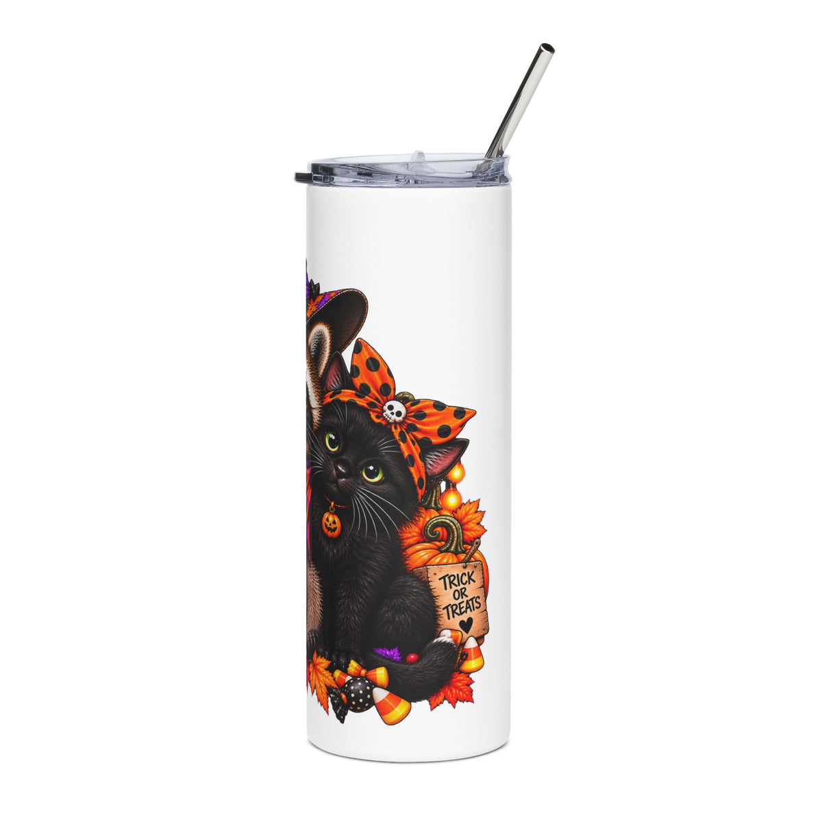Halloween Raccoon and Black Cat Bestie - 20oz Stainless Steel Tumbler