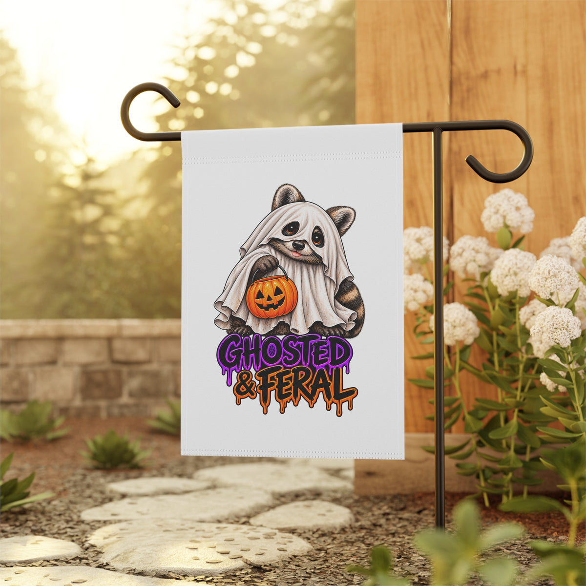 Ghosted Raccoon Garden Flag