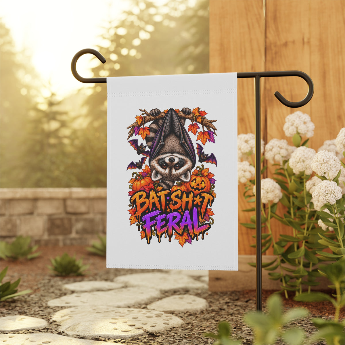 Batty Raccoon Garden Flag