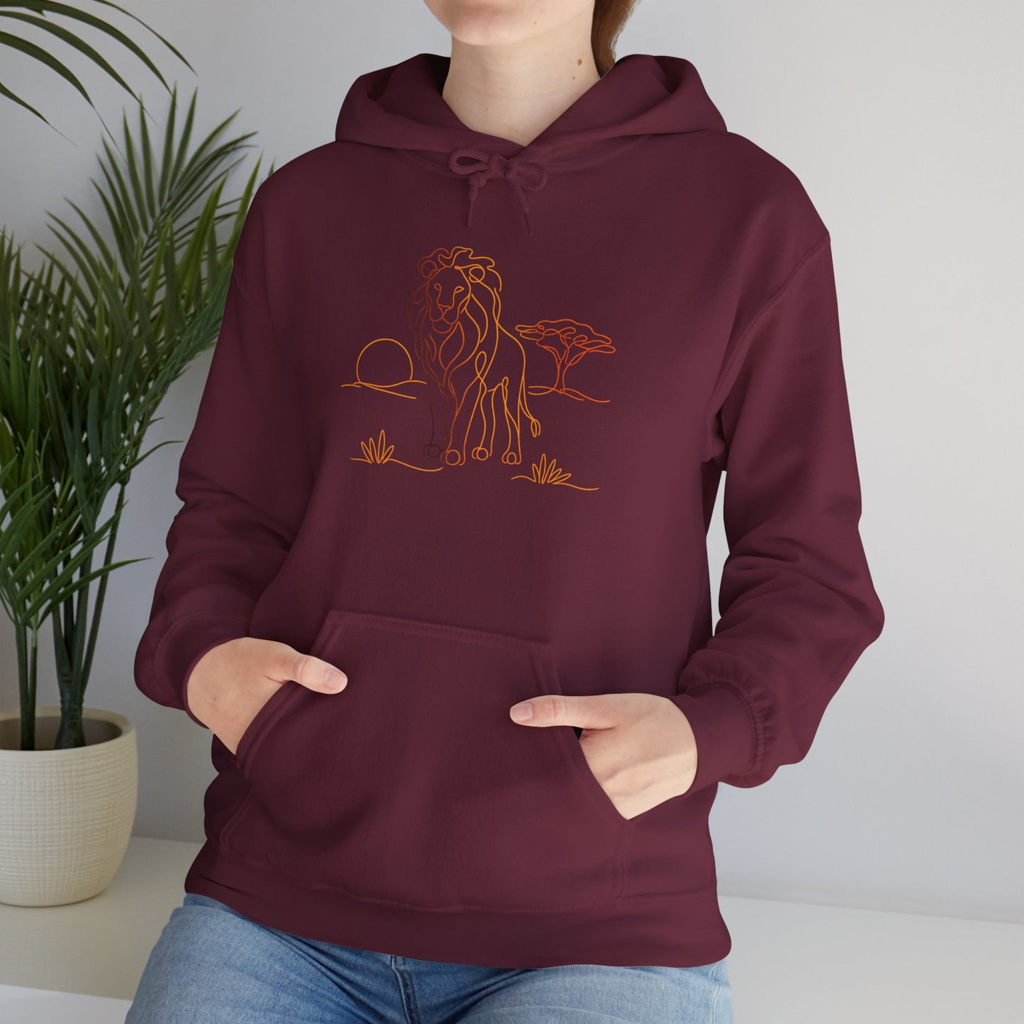 Lion Line Art Hoodie — Minimal Safari Sweatshirt