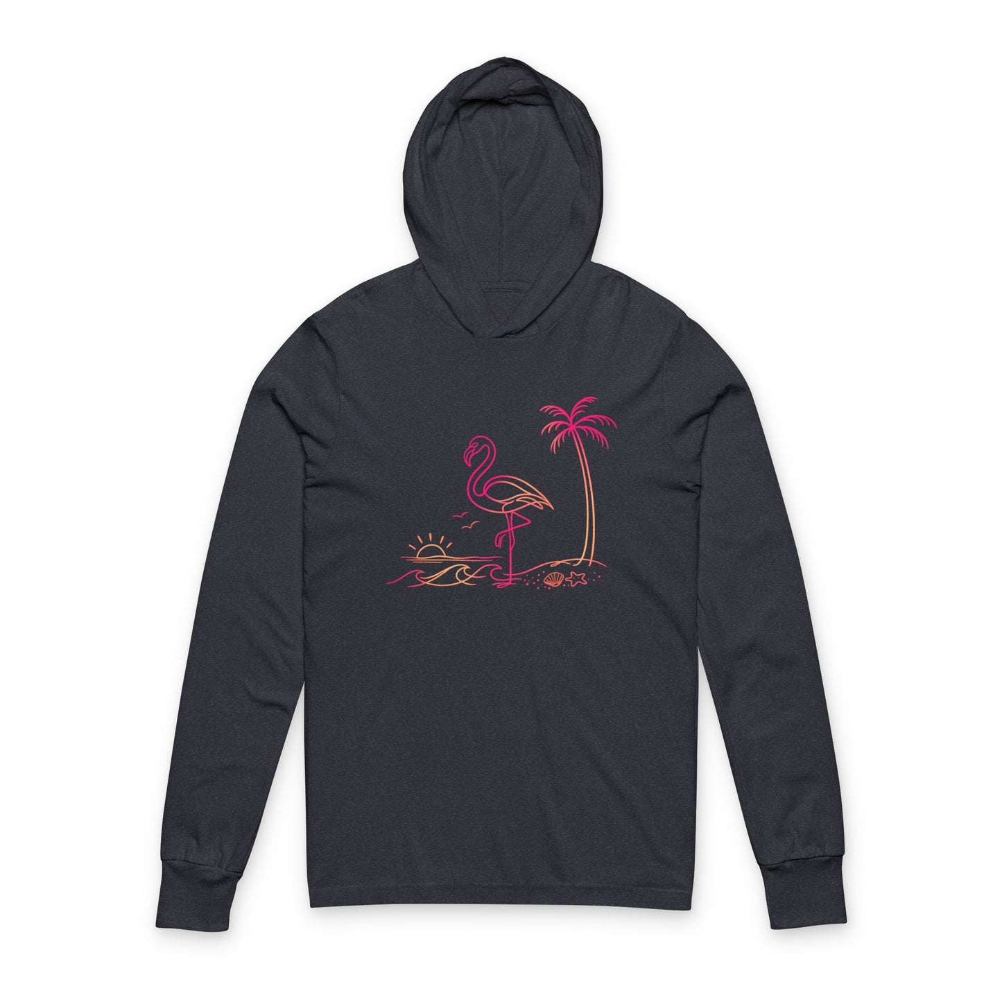 Continuous Line Art Flamingo Hooded Long Sleeve Tee