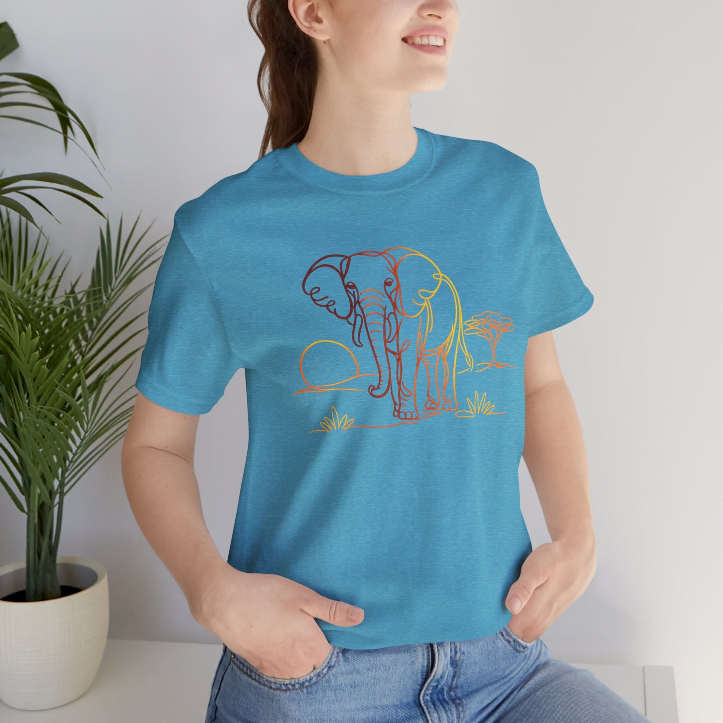 Elephant Sunset Tee — Minimal Line Art Safari T-Shirt