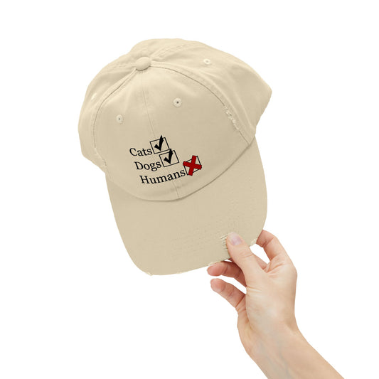 "No Humans" Distressed Cap —  Funny Truth Hat