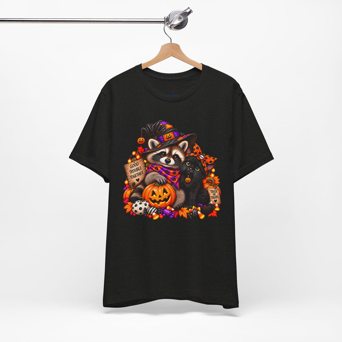 Halloween Raccoon and Black Cat T-Shirt