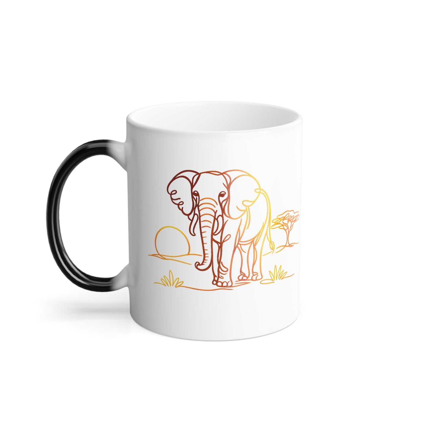 Color-Changing Mug — Minimal Continuous Line Elephant Giraffe, 11 oz