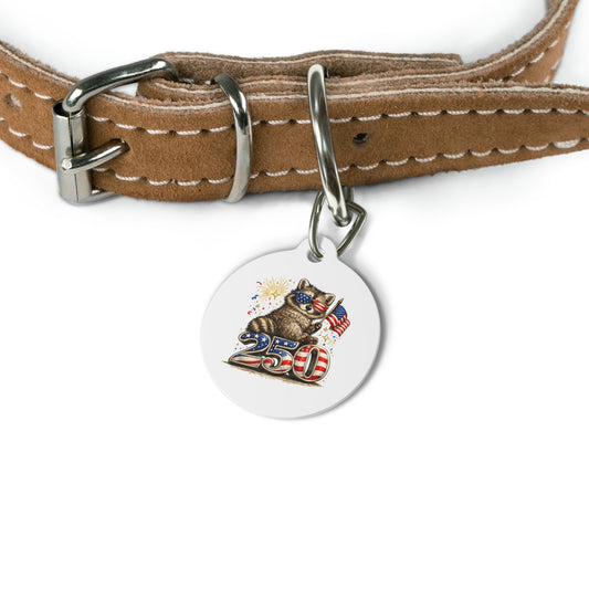 Patriotic Raccoon 4th of July Pet Tag — USA 250 Celebration