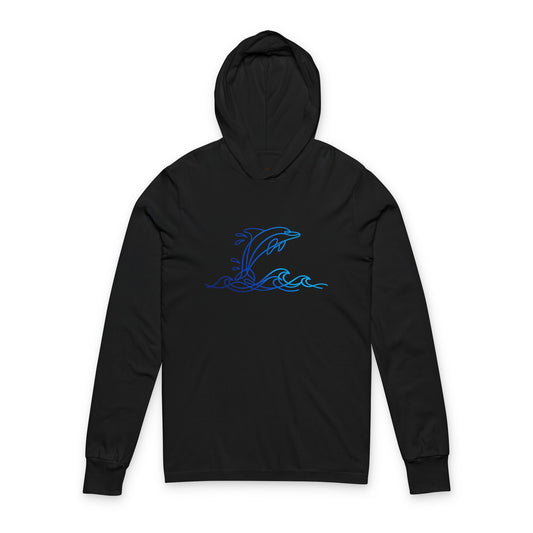 Continuous Line Art Dolphin Hooded Long Sleeve Tee
