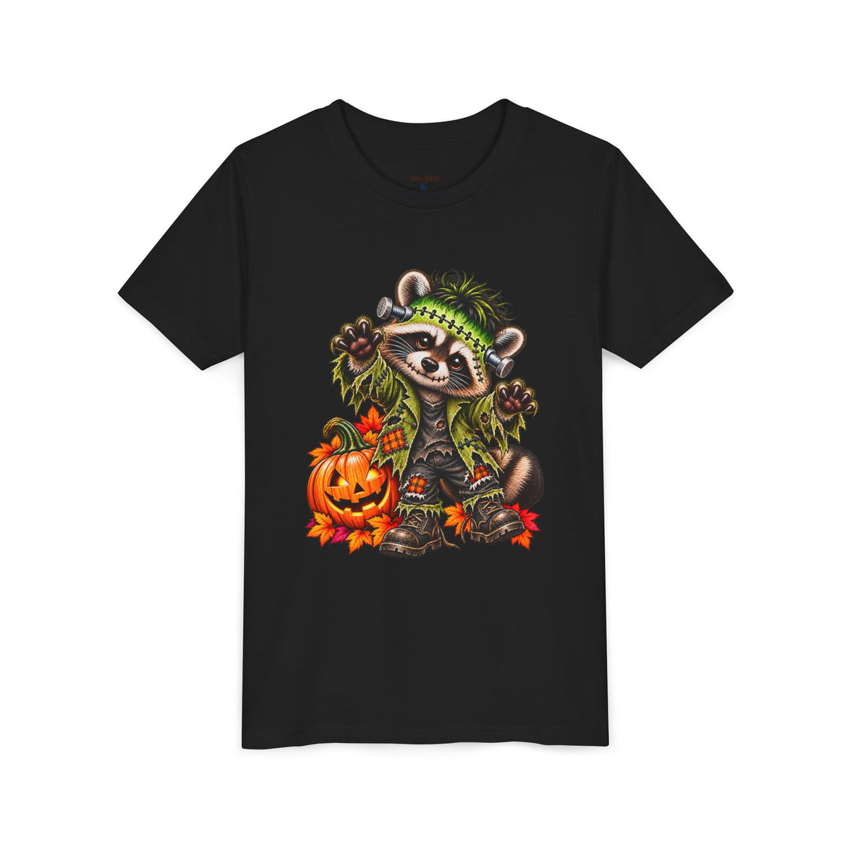 Halloween Youth Tee — Frankenstein Raccoon Kids Tshirt