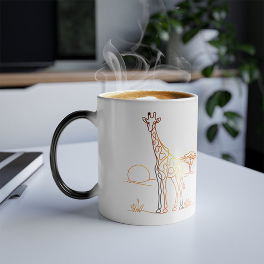 Color-Changing Mug — Minimal Continuous Line Safari Giraffe, 11 oz