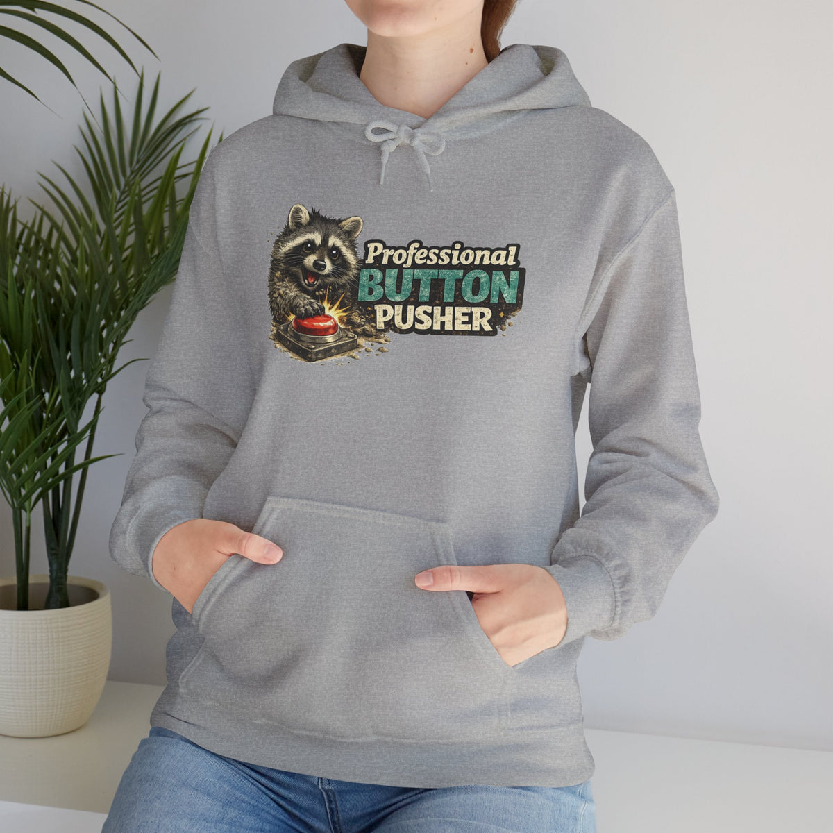 Raccoon "Button Pusher" Hooded Sweatshirt