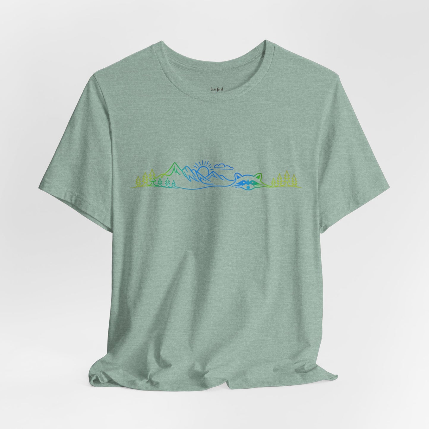 Raccoon Tee — Minimal Line Raccoon Scenic Graphic T-Shirt