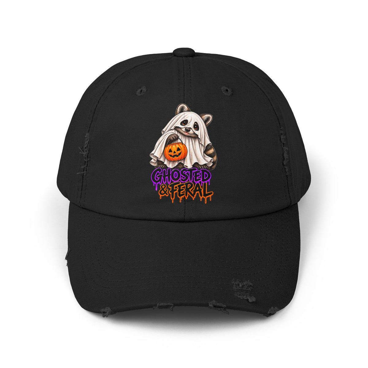 Ghosted Raccoon Distressed Baseball Hat