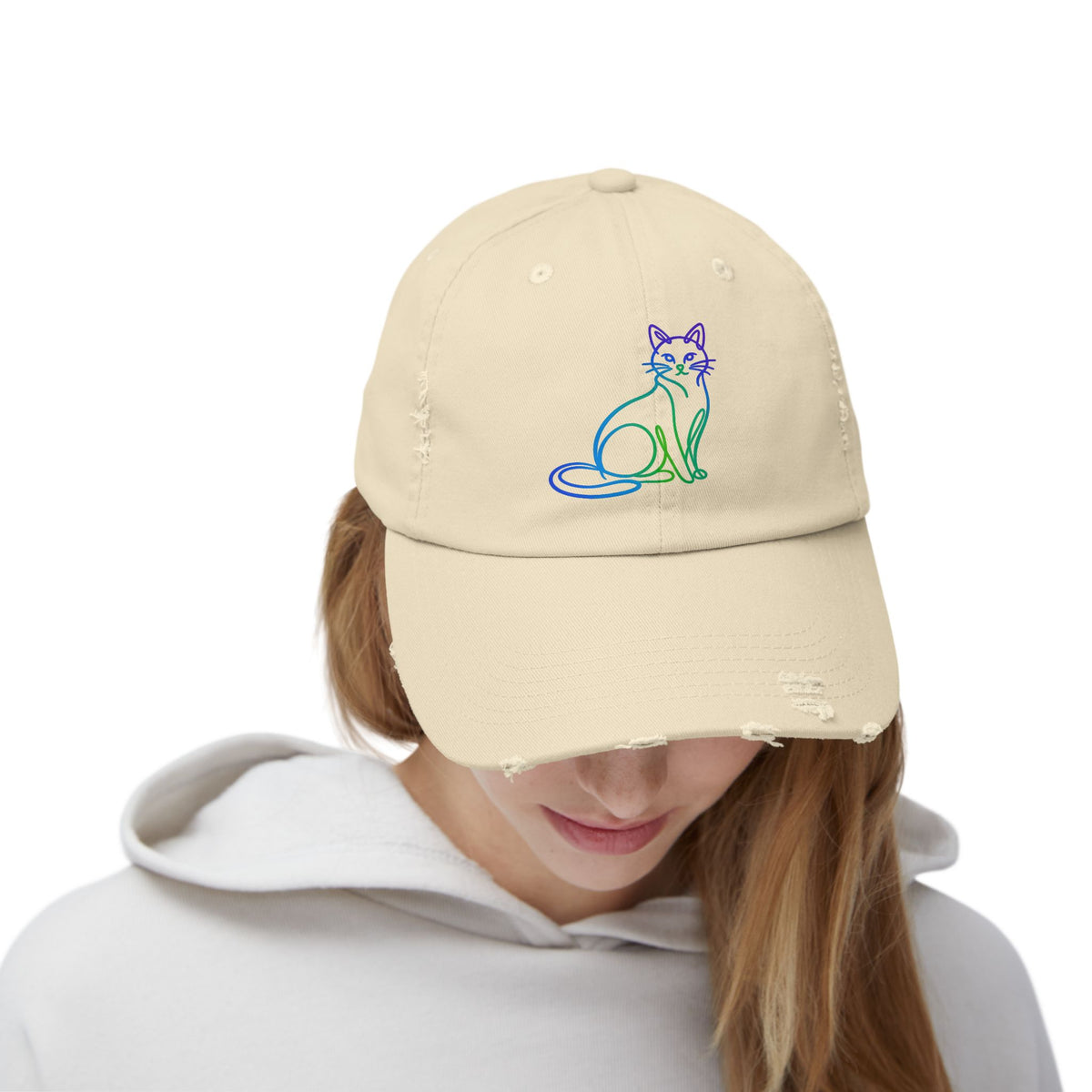 Northern Lights Cat Distressed Cap