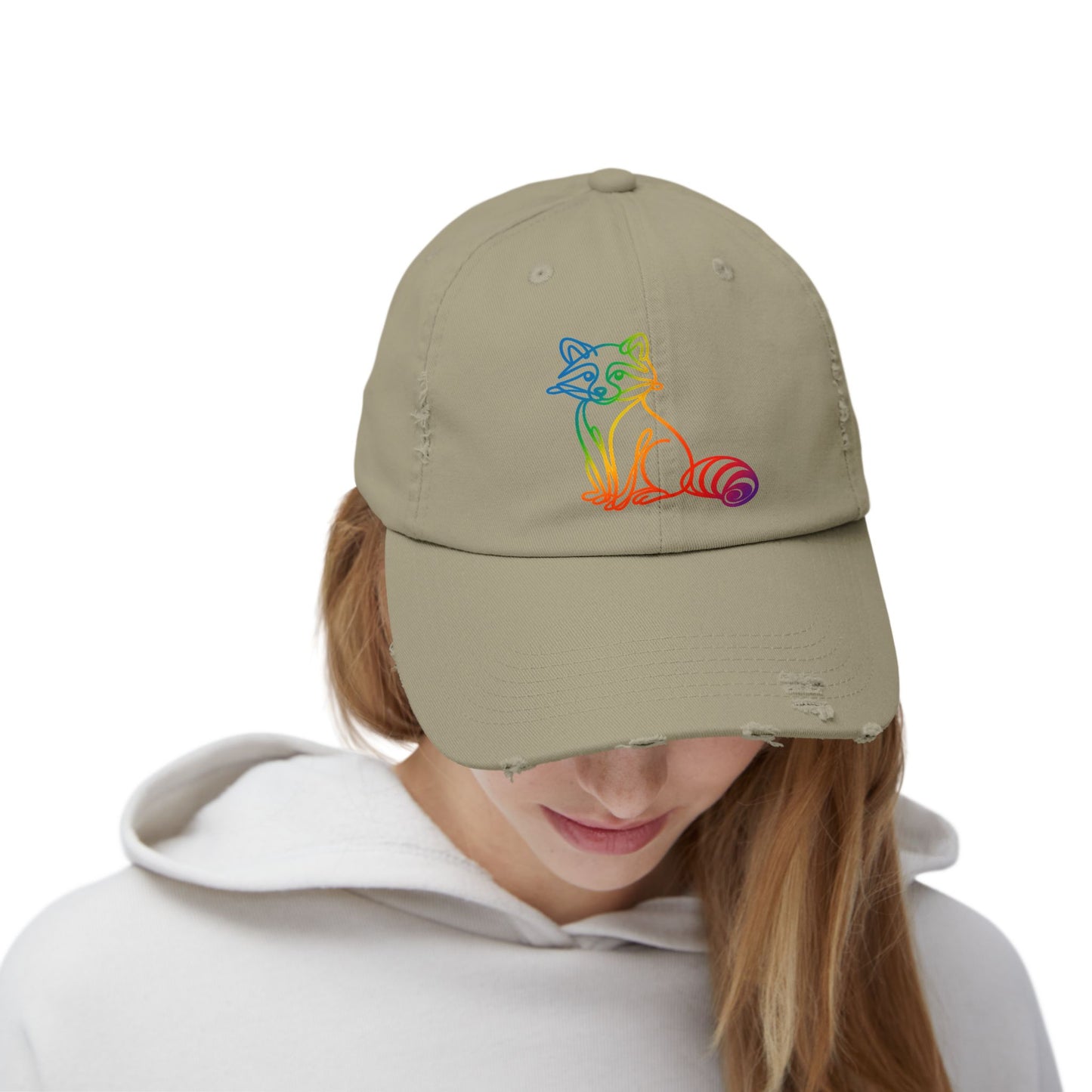 Sitting Rainbow Raccoon | Distressed Cap —  Funny Truth Hat