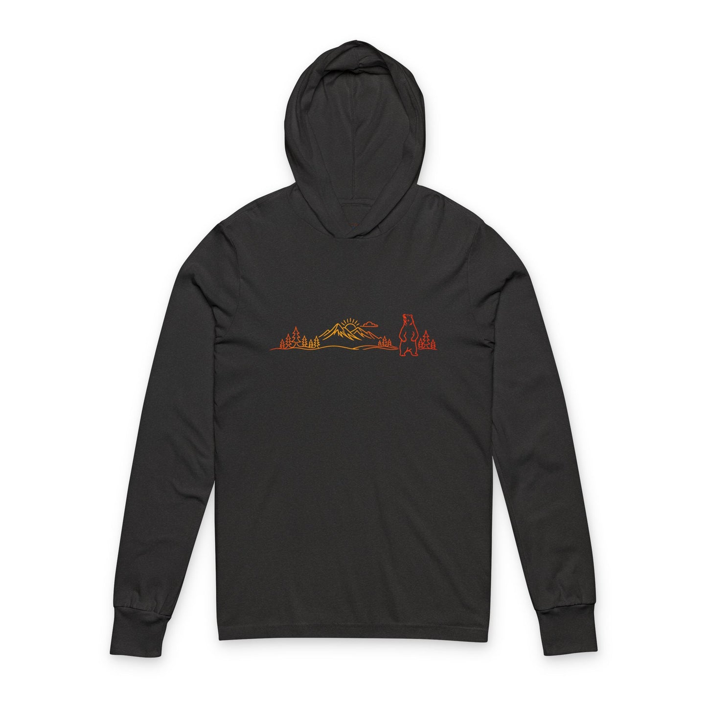 Continuous Line Art Standing Bear Hooded Long Sleeve Tee