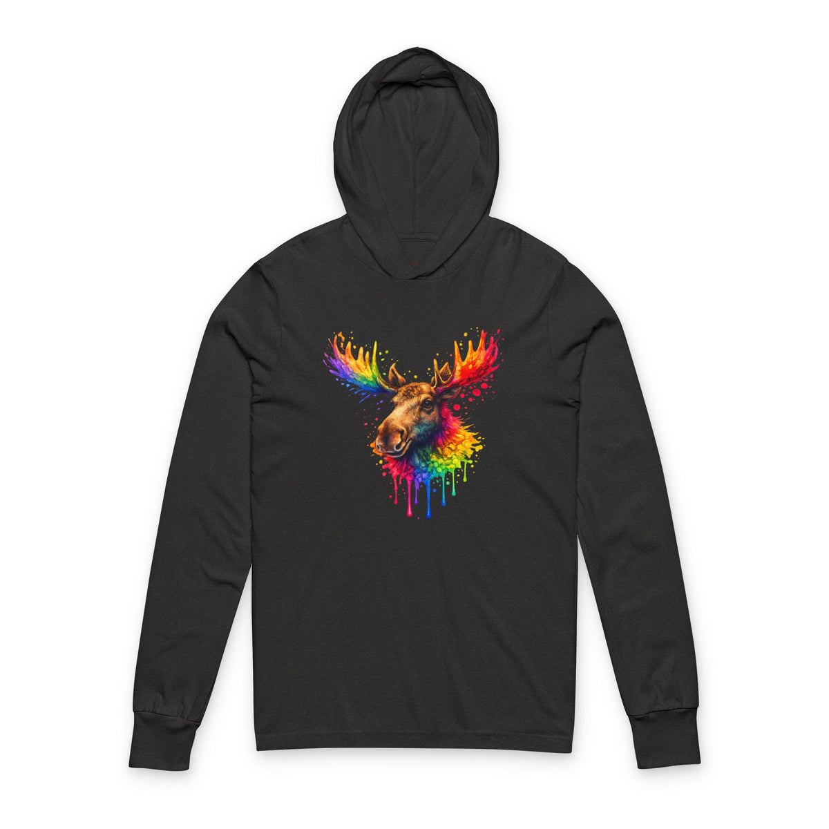 Watercolor Moose Hooded Long Sleeve Tee