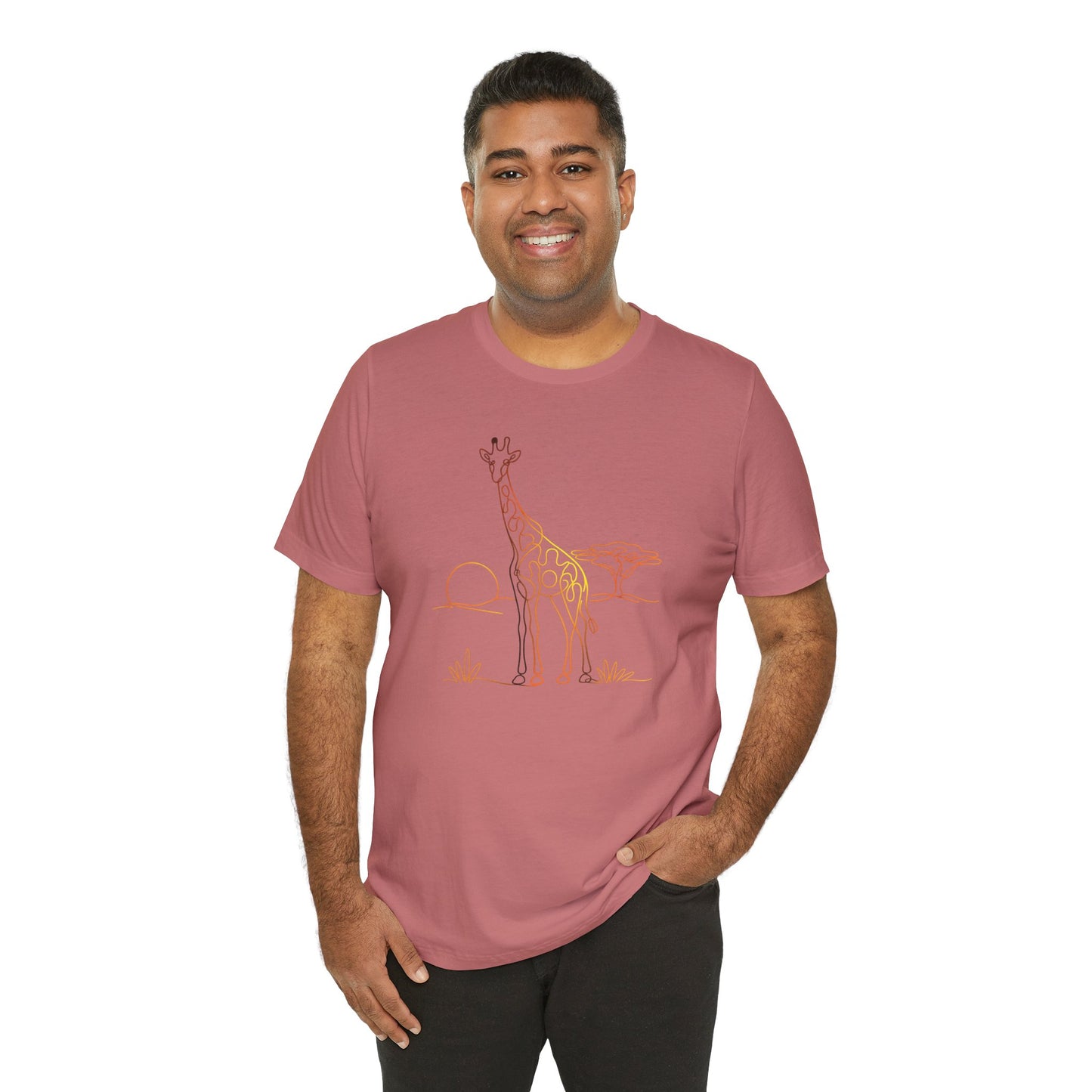 Giraffe Sunset Tee — Minimal Line Art Safari T-Shirt