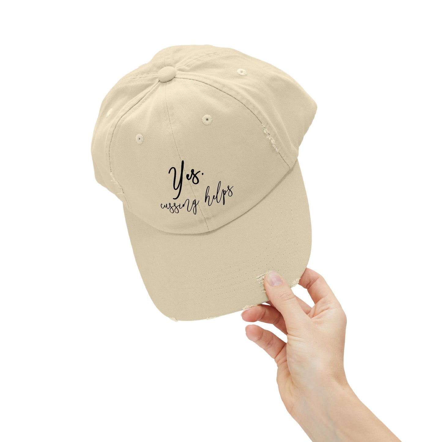 "Cussing Helps" Distressed Cap —  Funny Truth Hat