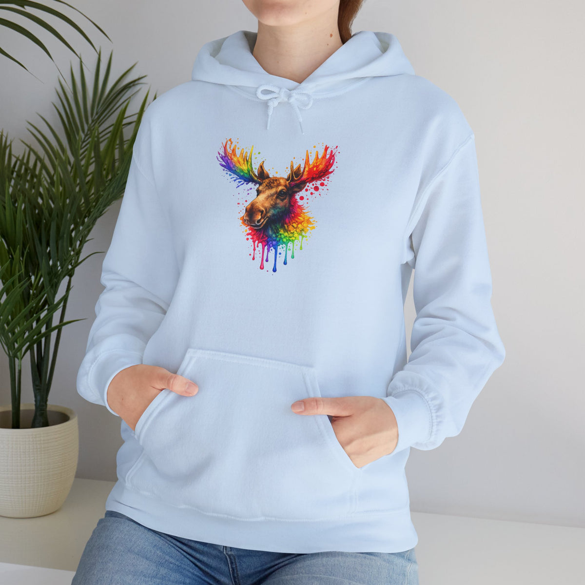 Watercolor Moose Hooded Sweatshirt
