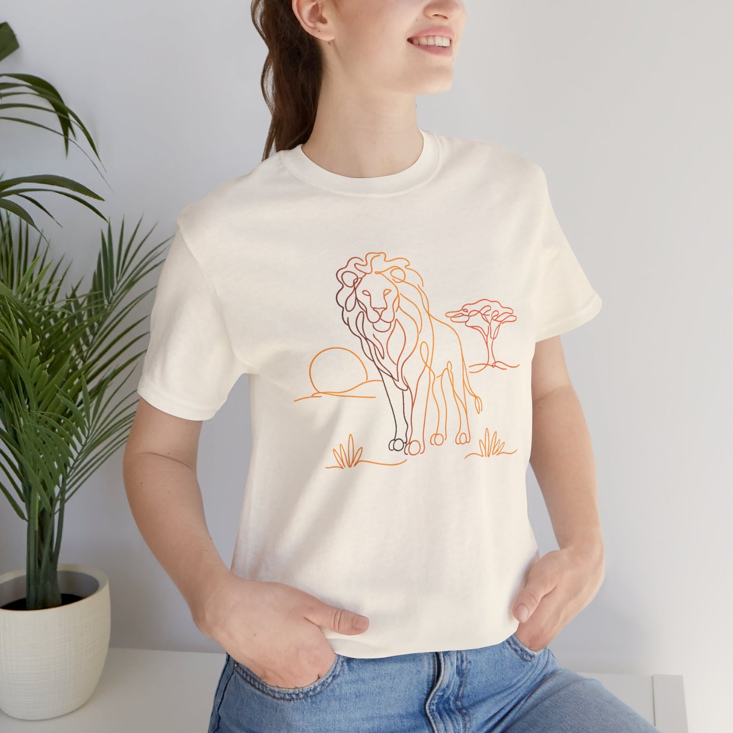 Lion Sunset Tee — Minimal Line Art Safari T-Shirt