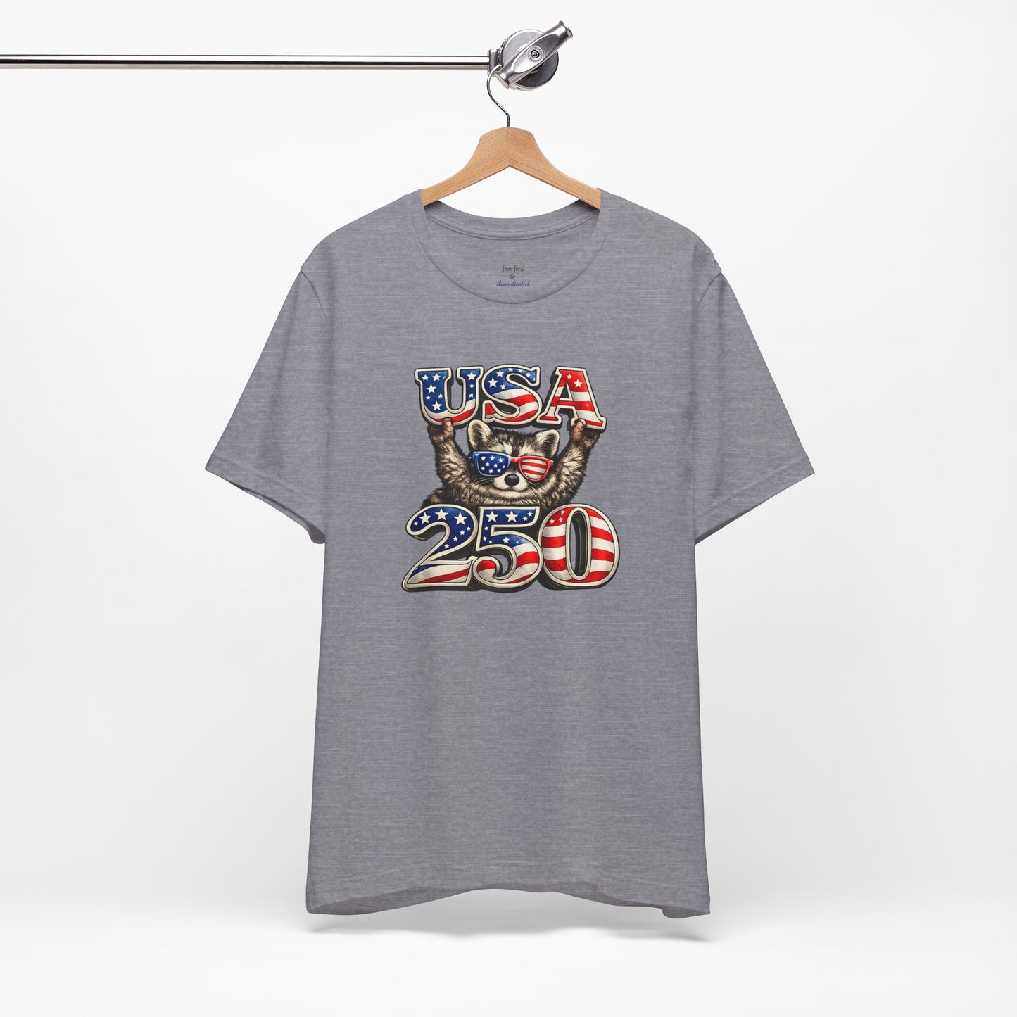 Patriot Raccoon 250th Anniversary T-Shirt — 4th of July Fireworks Flag Tee
