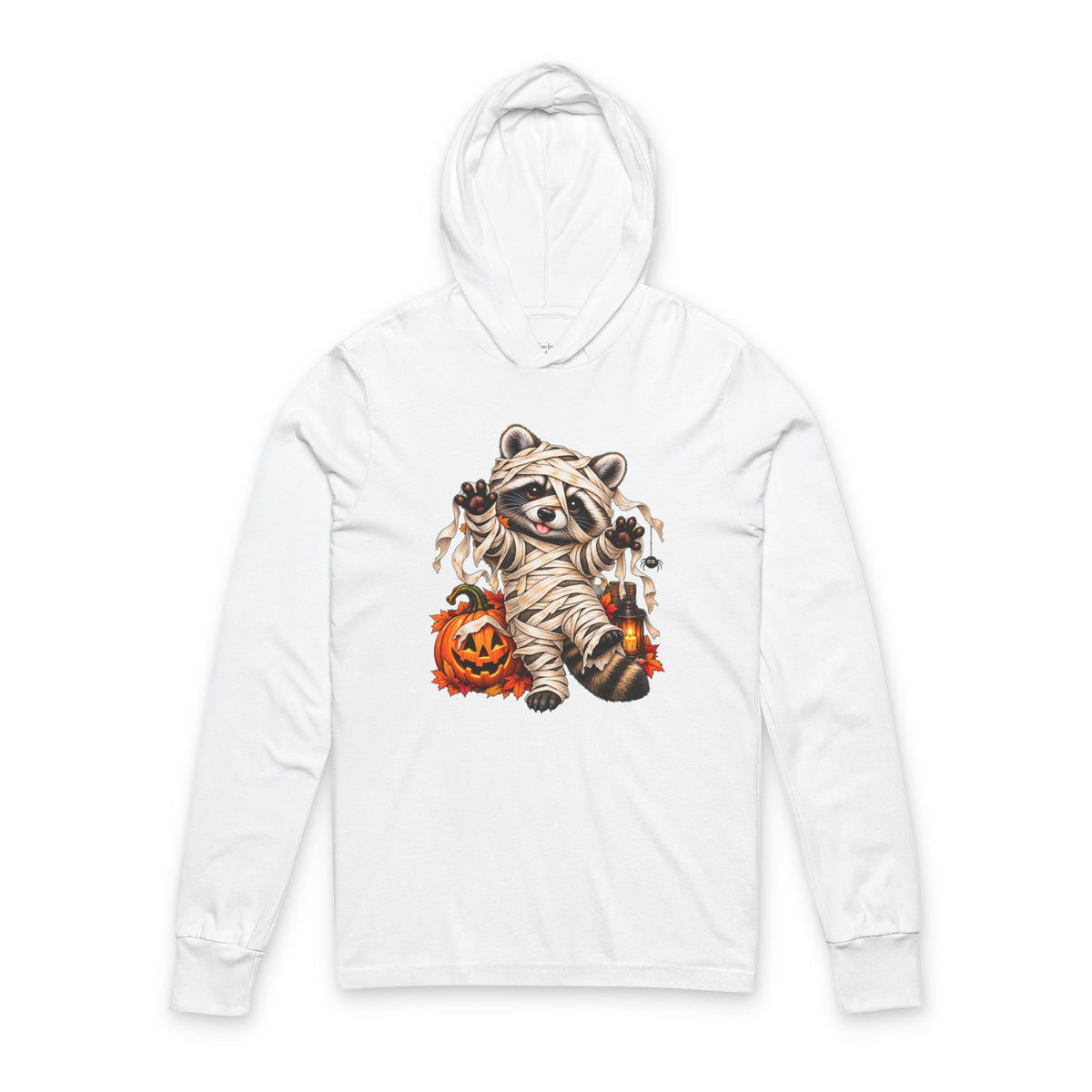 Halloween Mummy Raccoon Hooded Long Sleeve Tee