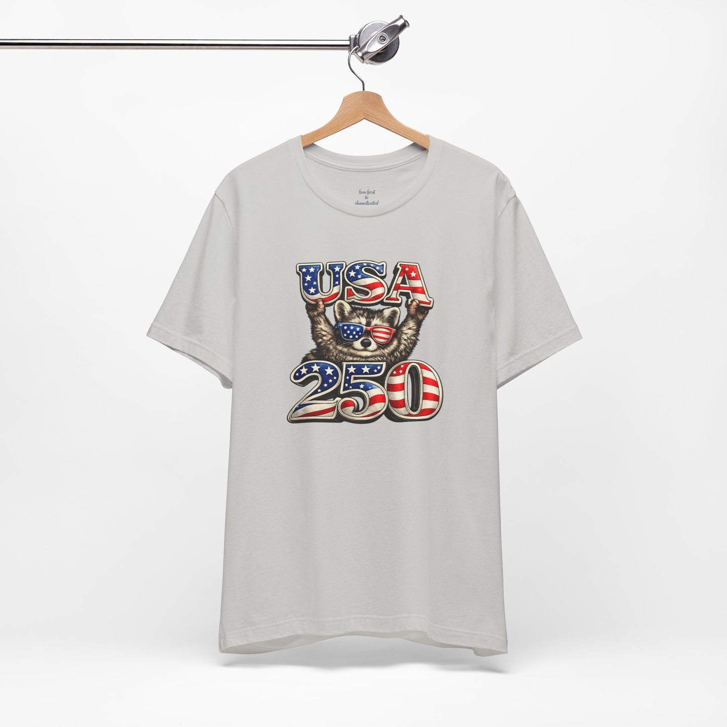 Patriot Raccoon 250th Anniversary T-Shirt — 4th of July Fireworks Flag Tee