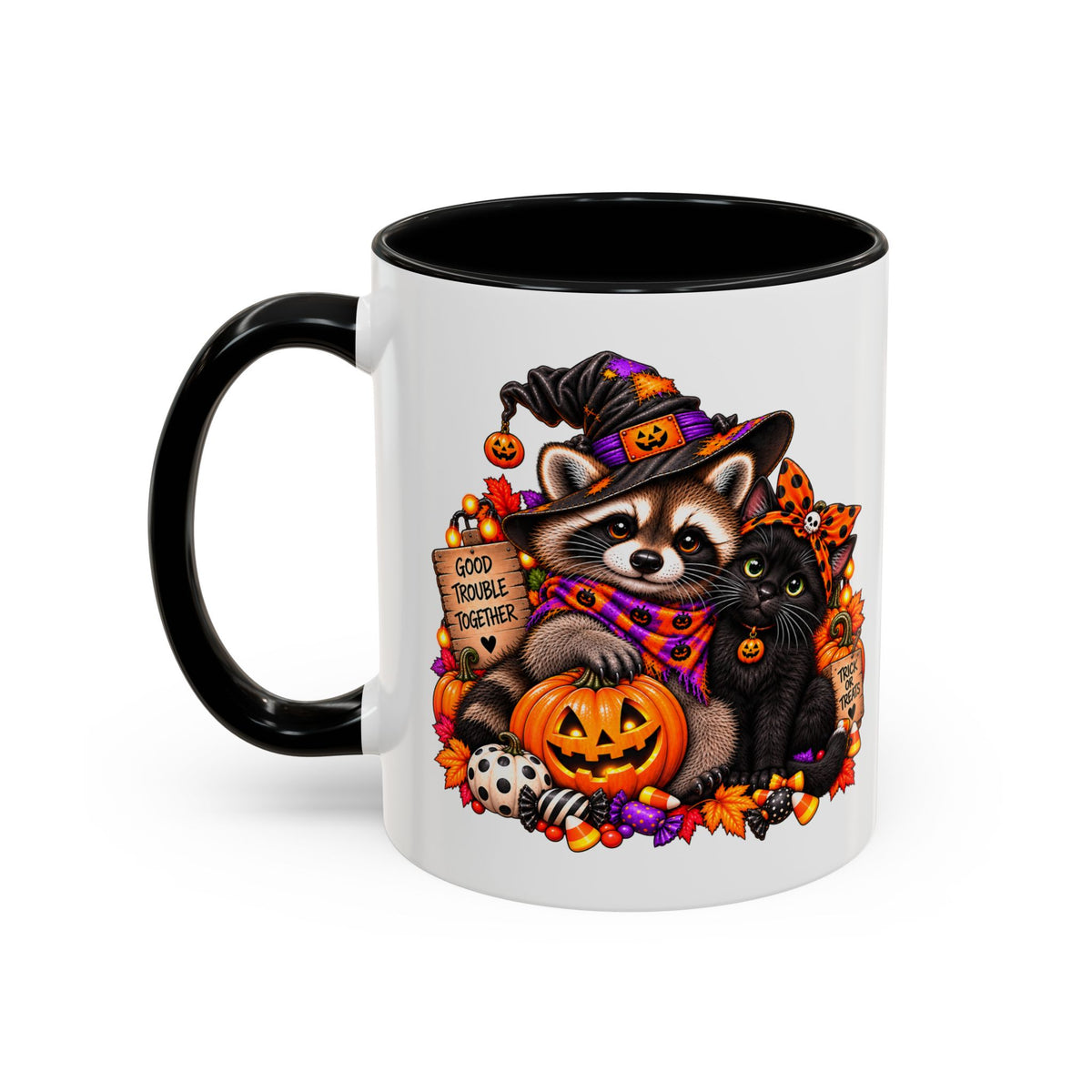 Halloween Raccoon and Black Cat Bestie Coffee Mug  (11/15oz)