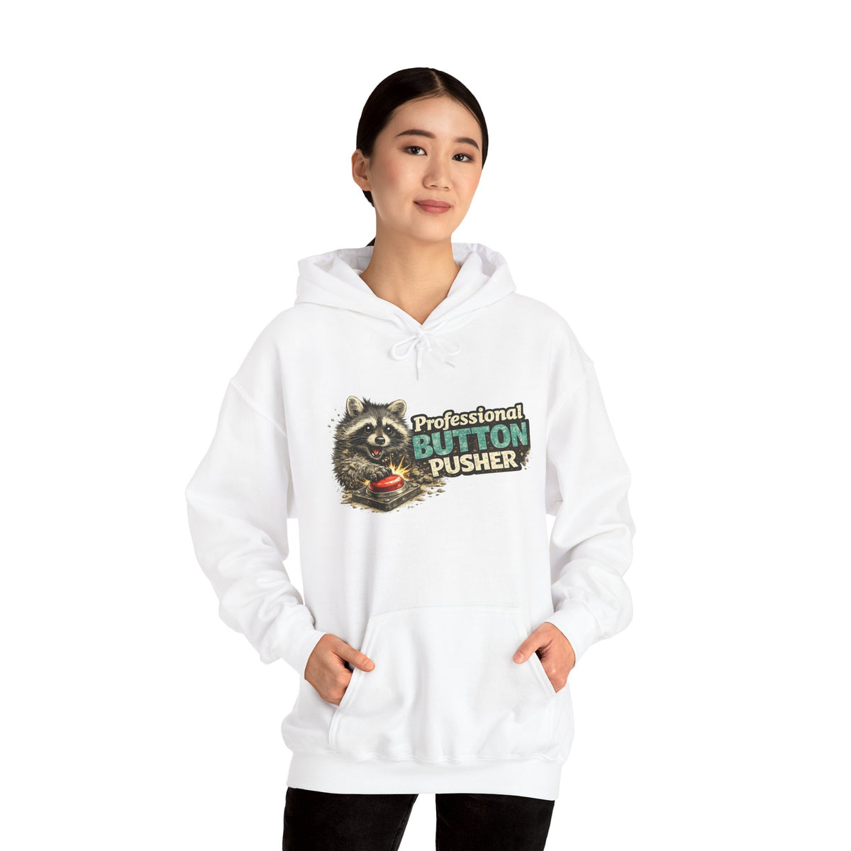 Raccoon "Button Pusher" Hooded Sweatshirt