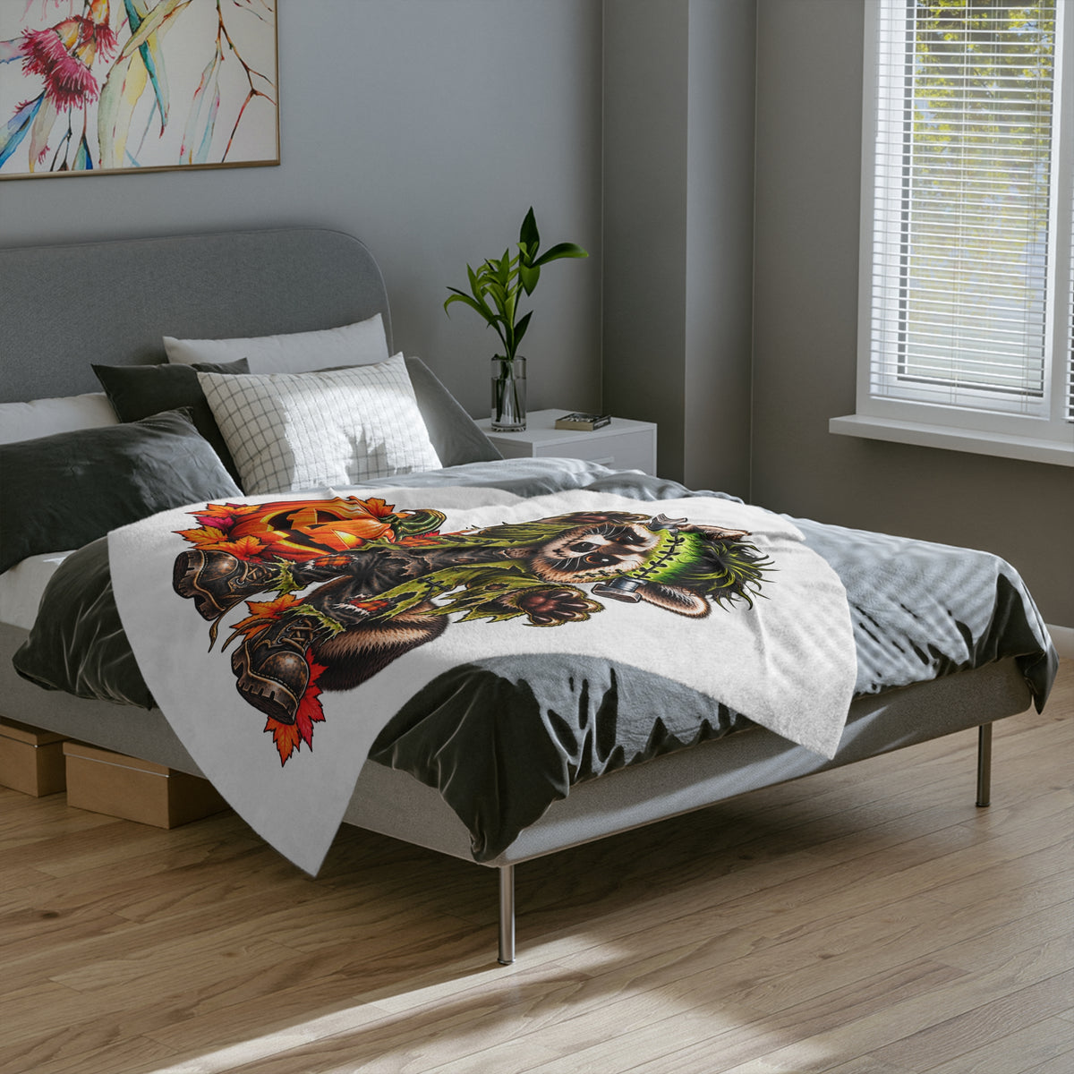 Halloween Raccoon Blanket — Franken-coon Raccoon Velveteen Throw