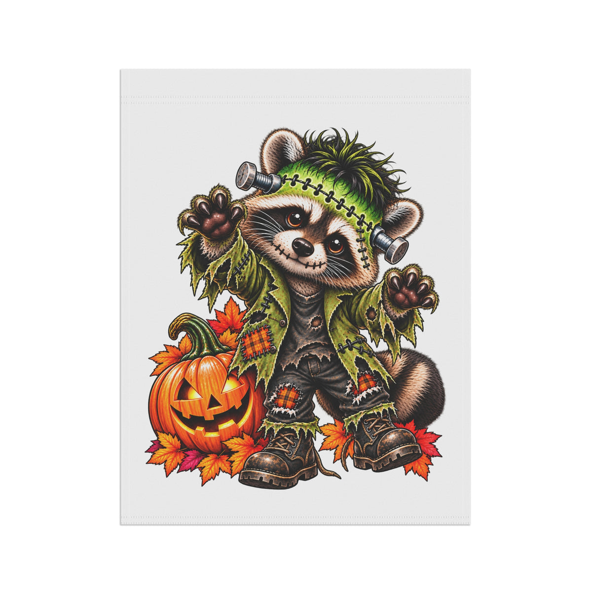 Halloween Frankenstein Raccoon Garden Flag