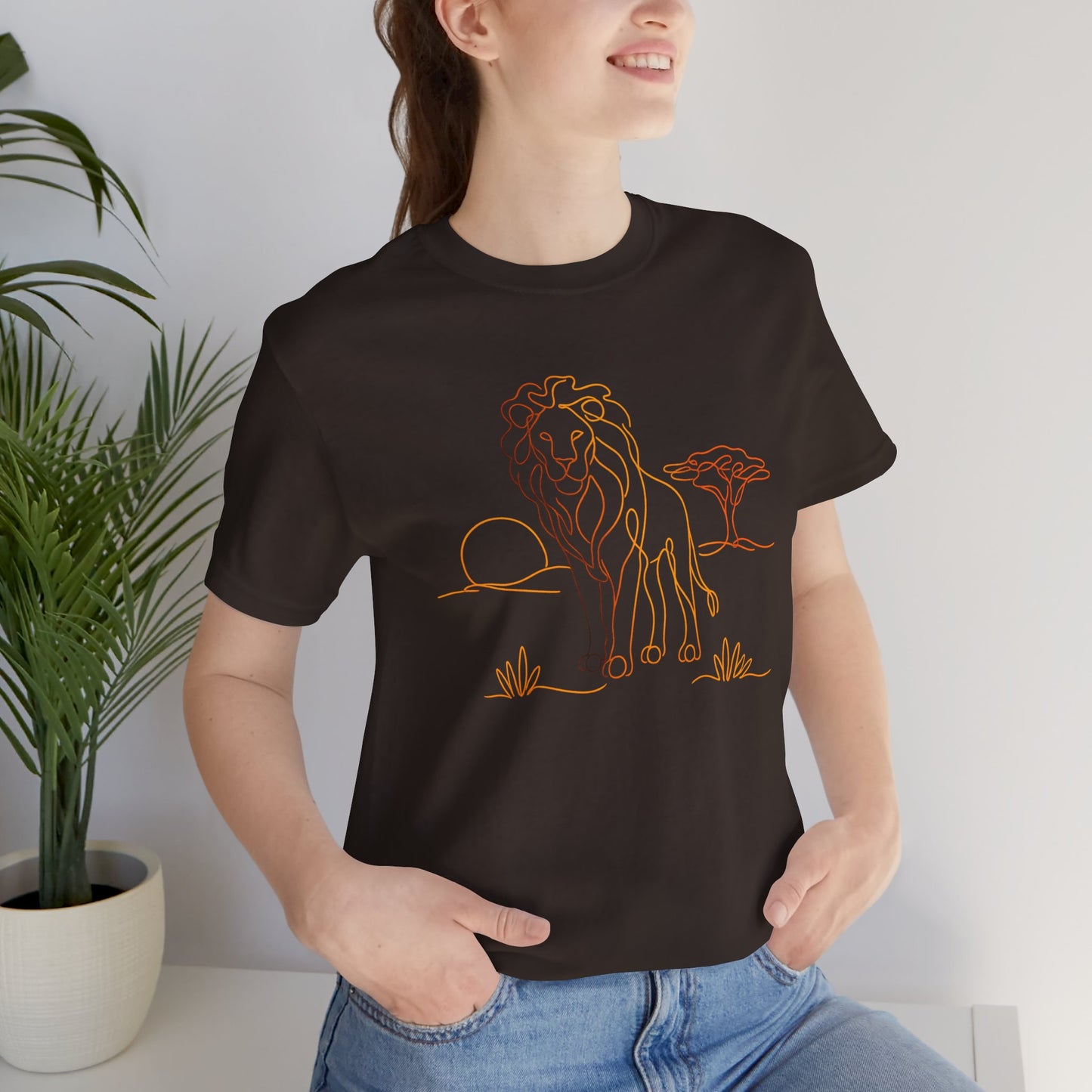 Lion Sunset Tee — Minimal Line Art Safari T-Shirt