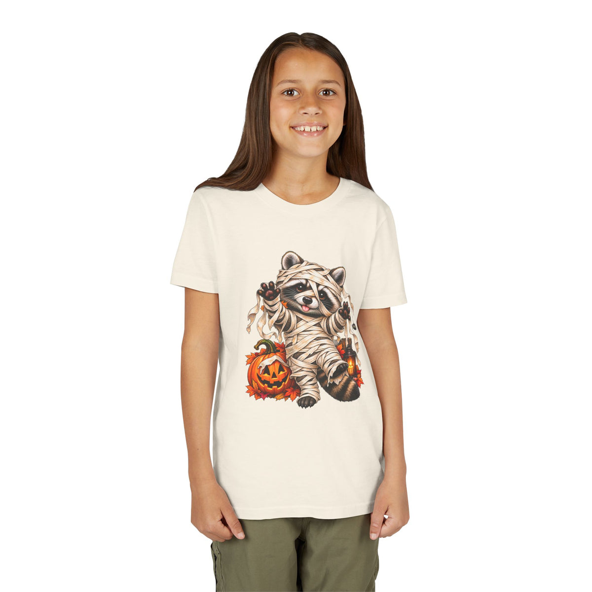 Halloween Youth Tee — Mummy Raccoon Kids Tshirt