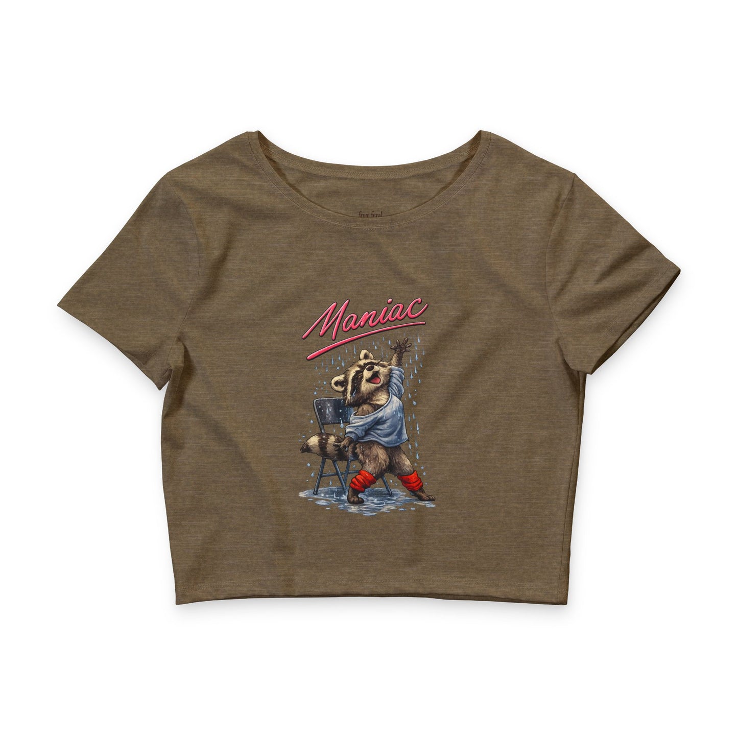Dancing "Maniac" Raccoon Graphic Crop Top