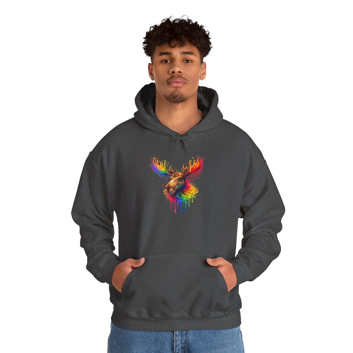 Watercolor Moose Hooded Sweatshirt