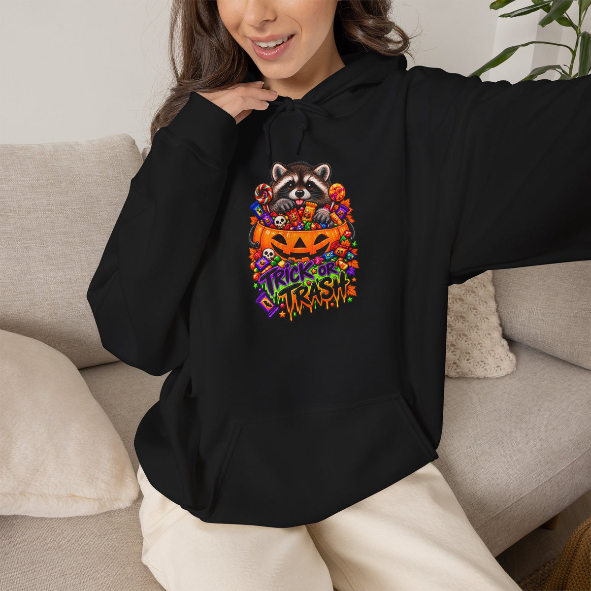 Trick or Trash Raccoon Hooded Sweatshirt