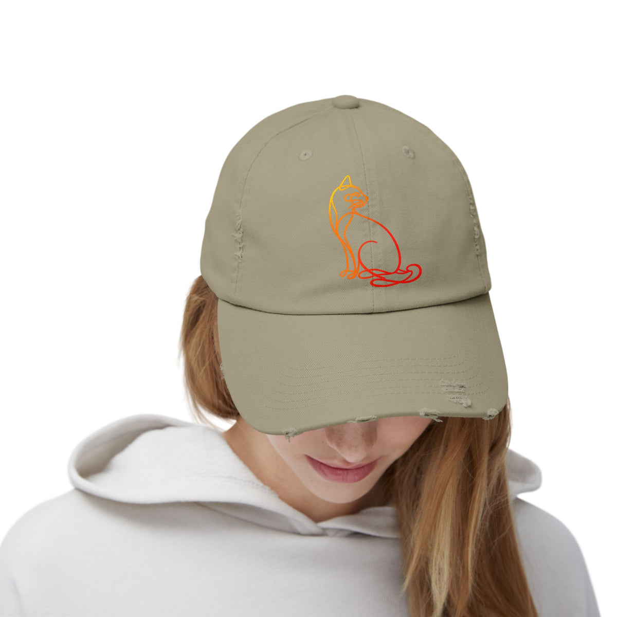 Sunrise Cat Distressed Cap