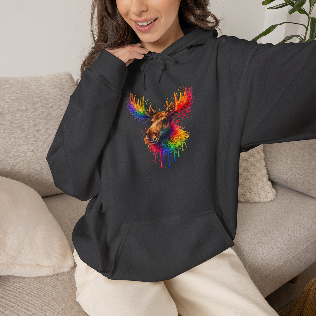 Watercolor Moose Hooded Sweatshirt