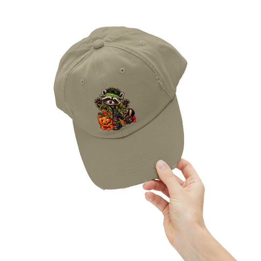 Halloween Frankenstein Raccoon Distressed Baseball Hat