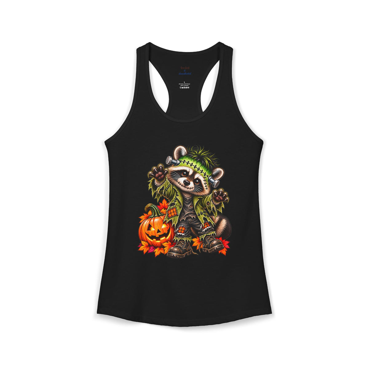 Halloween Frankenstein Raccoon Racerback Tank