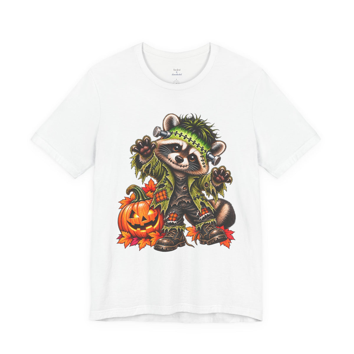 Halloween Frankenstein Raccoon and Black Cat T-Shirt