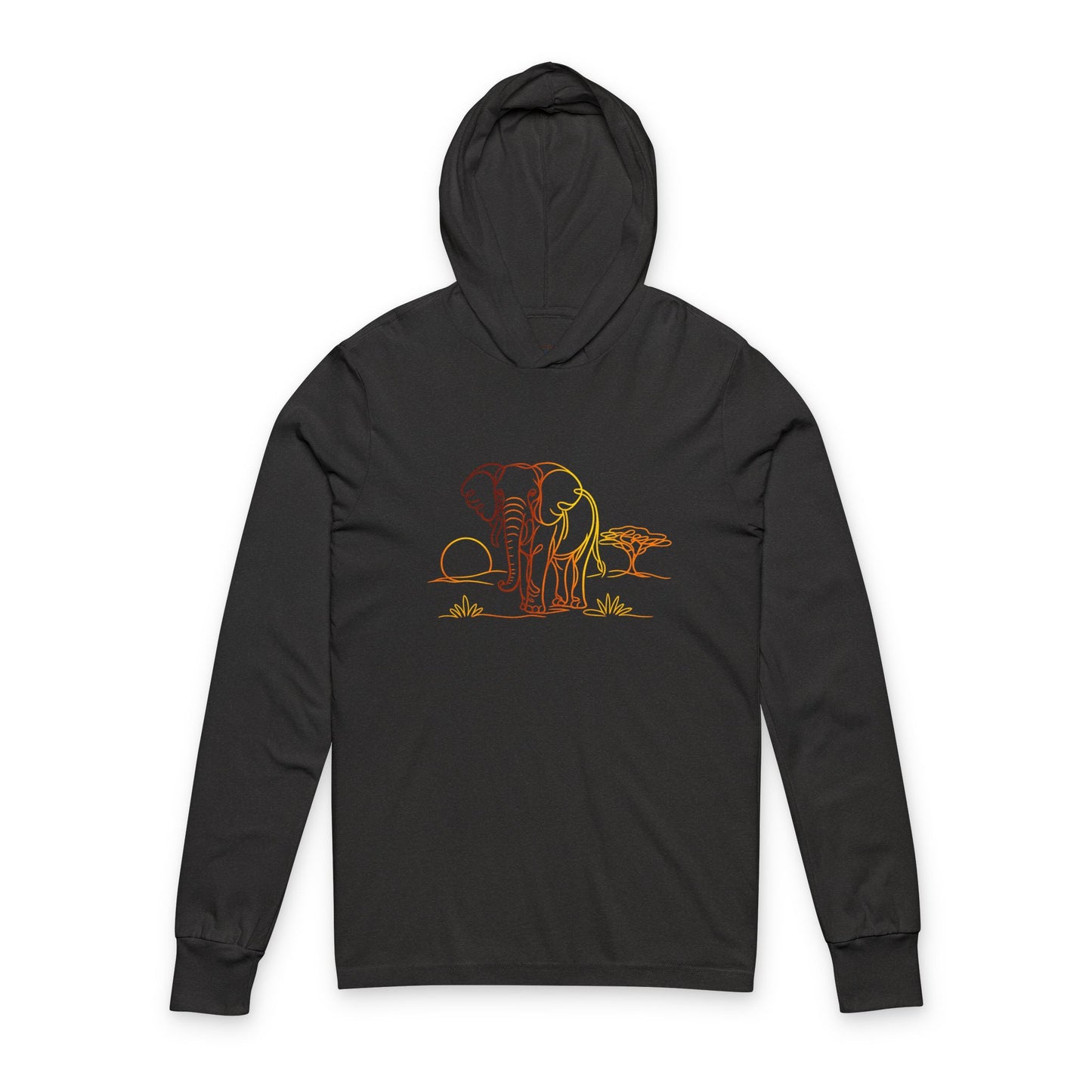 Continuous Line Art Elephant Hooded Long Sleeve Tee