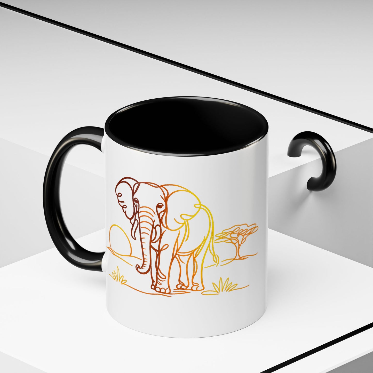 Safari Sunrise Coffee Mug — Minimal Line Elephant Design (11/15oz)