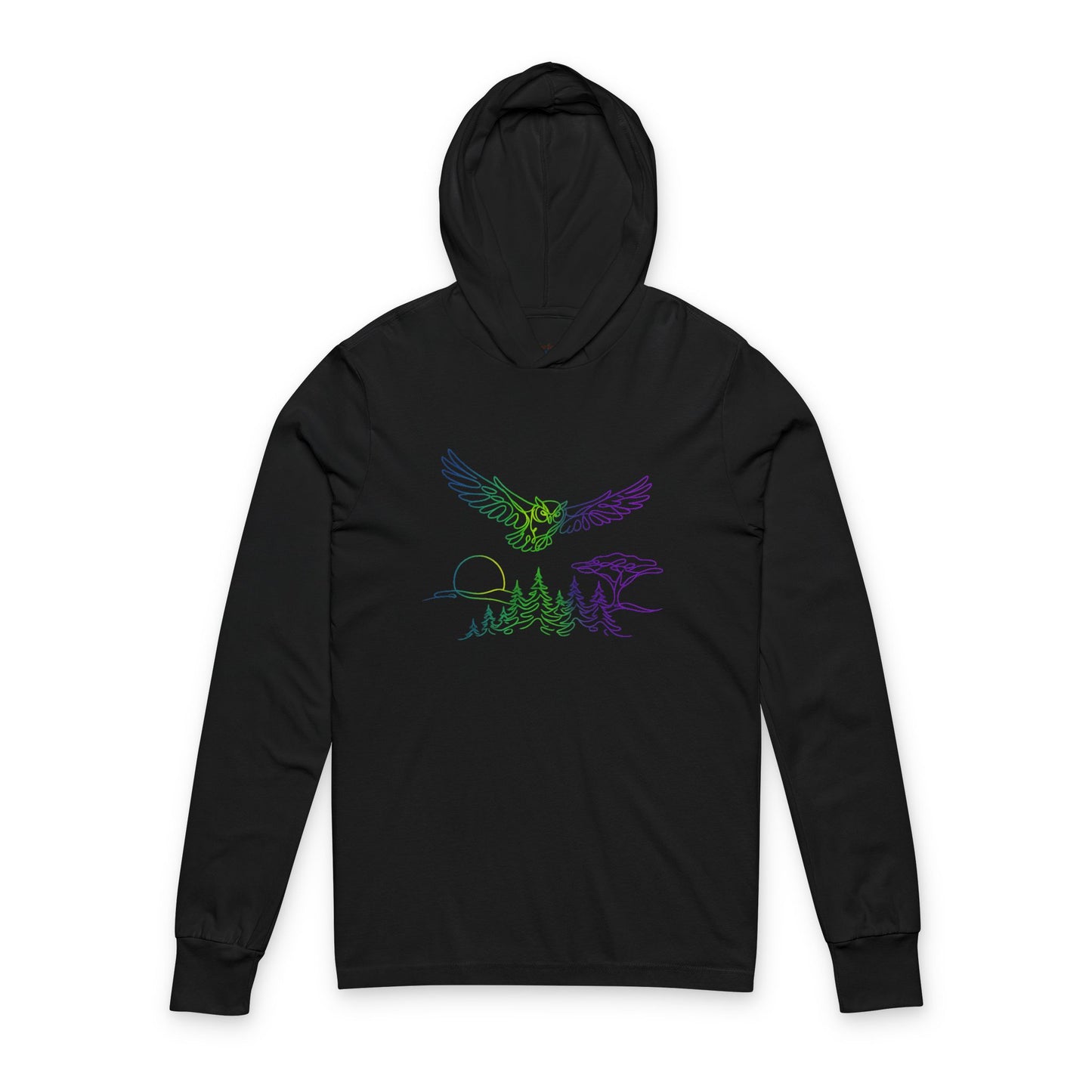 Continuous Line Art Owl Hooded Long Sleeve Tee