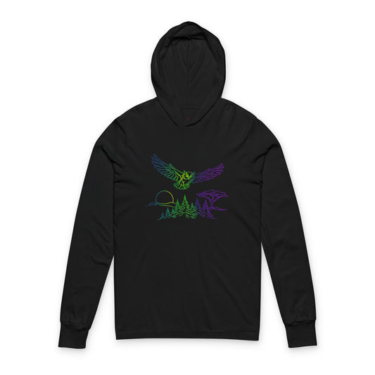 Continuous Line Art Owl Hooded Long Sleeve Tee