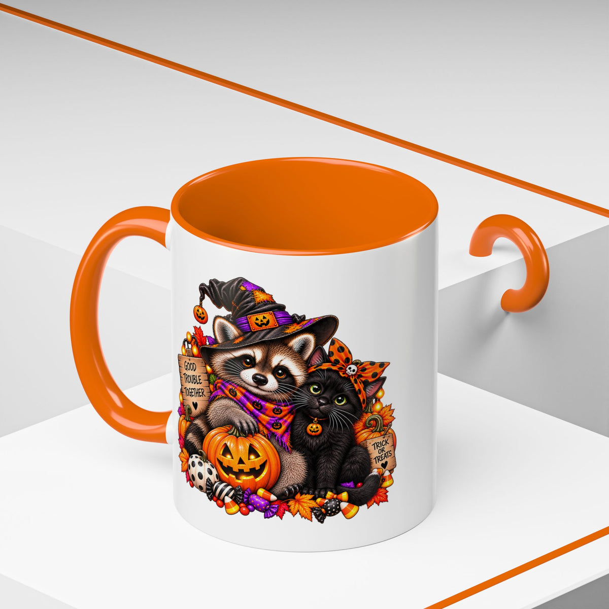 Halloween Raccoon and Black Cat Bestie Coffee Mug  (11/15oz)