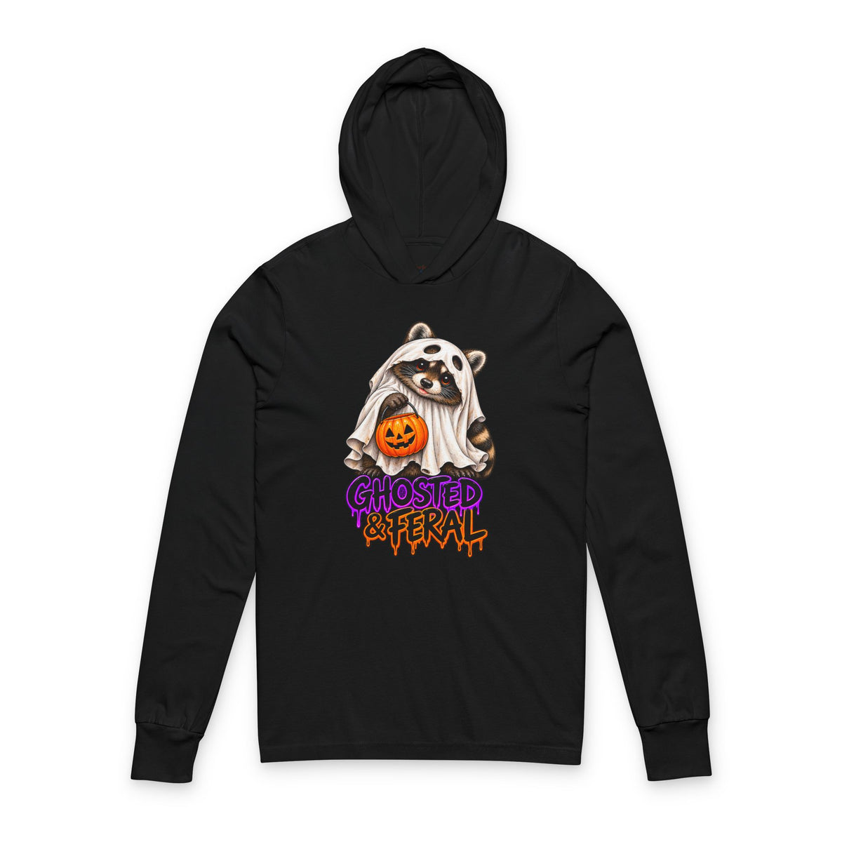 Ghosted Raccoon Hooded Long Sleeve Tee